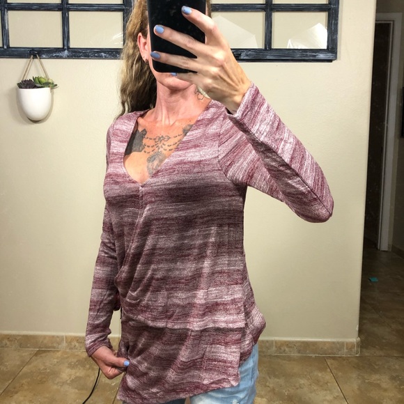 Burgundy Long Sleeve Wrap Top - Picture 3 of 11
